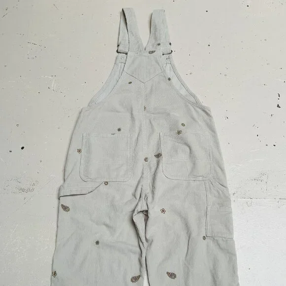 Vans Overalls Womens Medium Corduroy Floral Emroidered Ground Work Skate Party - Picture 7 of 12
